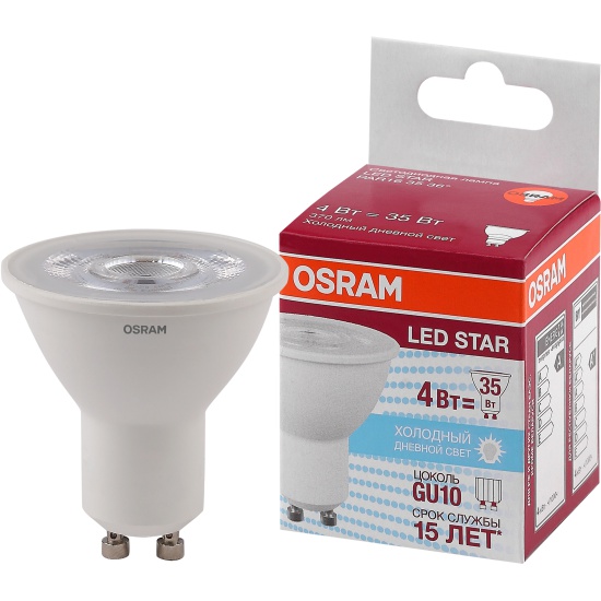 Лампа PAR16 4W/840 (=35W) 230V  GU10 265lm  36° 15000h OSRAM  