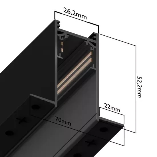Трековая система встраиваемая MAGNETIC S20 NEW 48V 4TRA BLACK 1500x70x52mm
