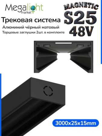 Трековая система универсальная MAGNETIC S25 48V 2TRA BLACK 3000x24.9x13.2mm