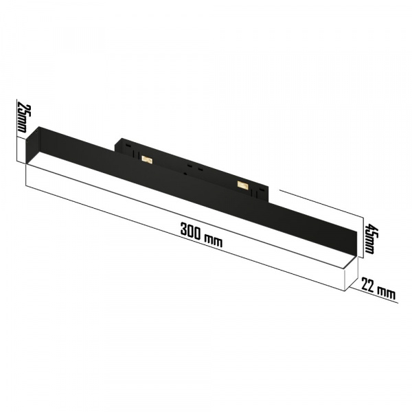 Светильник LINER MAGNETIC S20 48V 12W 120° 3000K CRI90 OSRAM | Черный корпус L300хW22хH45mm